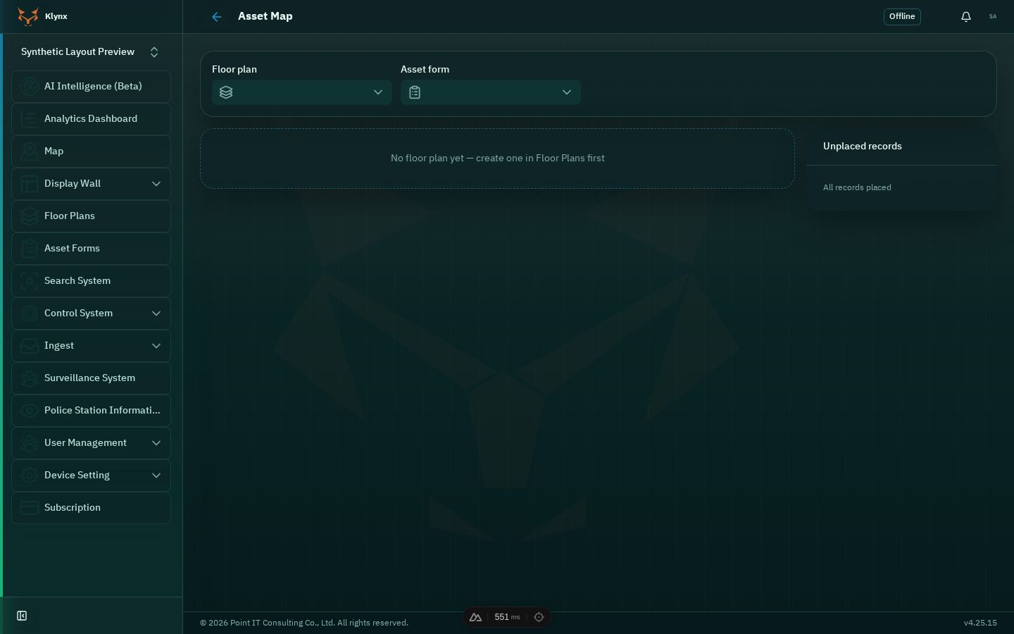หน้าจอ แผนที่สินทรัพย์ ของ Klynx