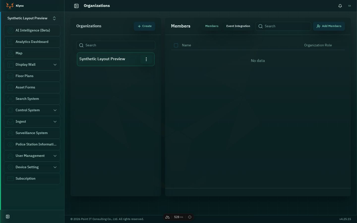 หน้าจอ Event Integration ของ Klynx