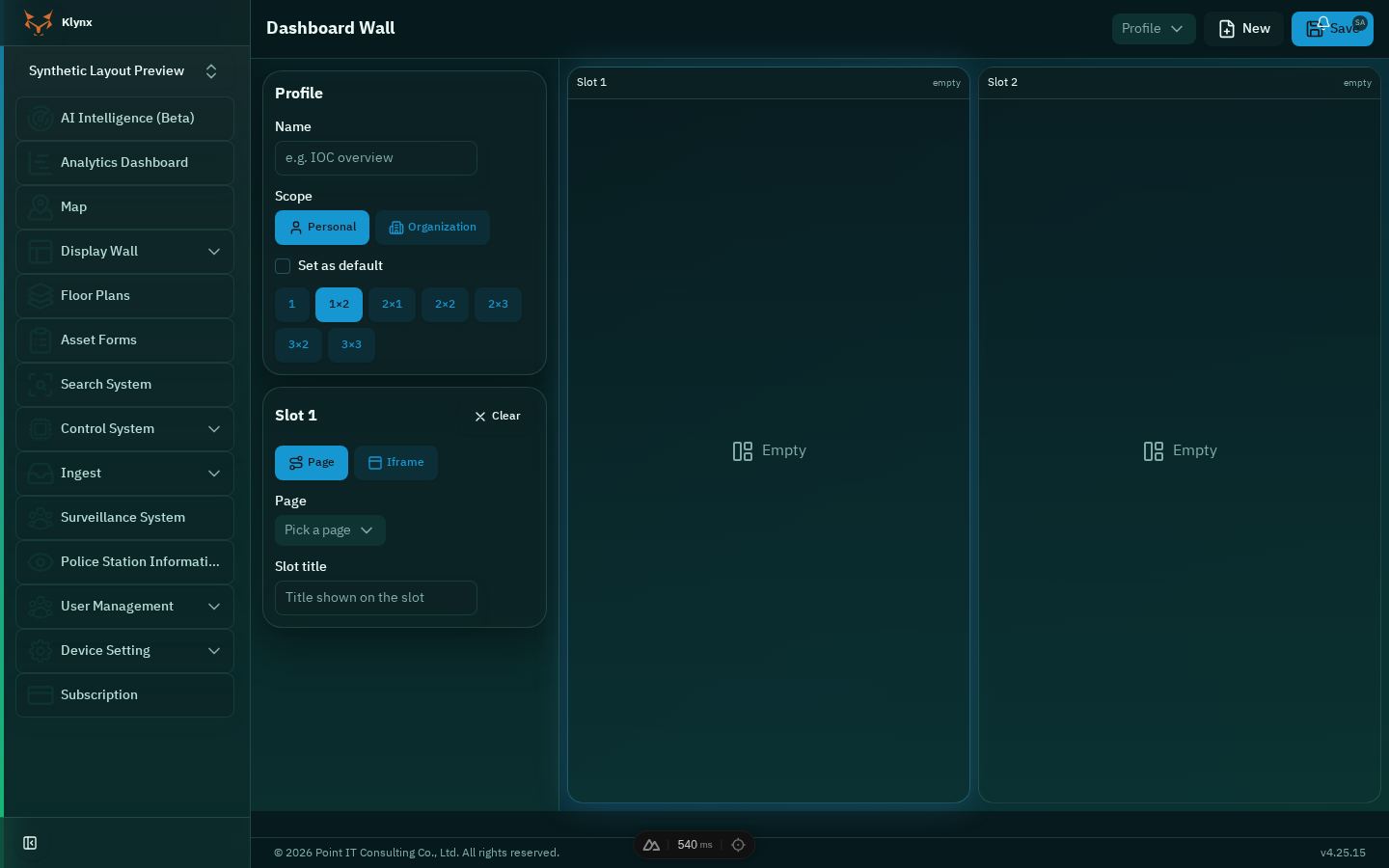 หน้าจอ แสดงแดชบอร์ด ของ Klynx